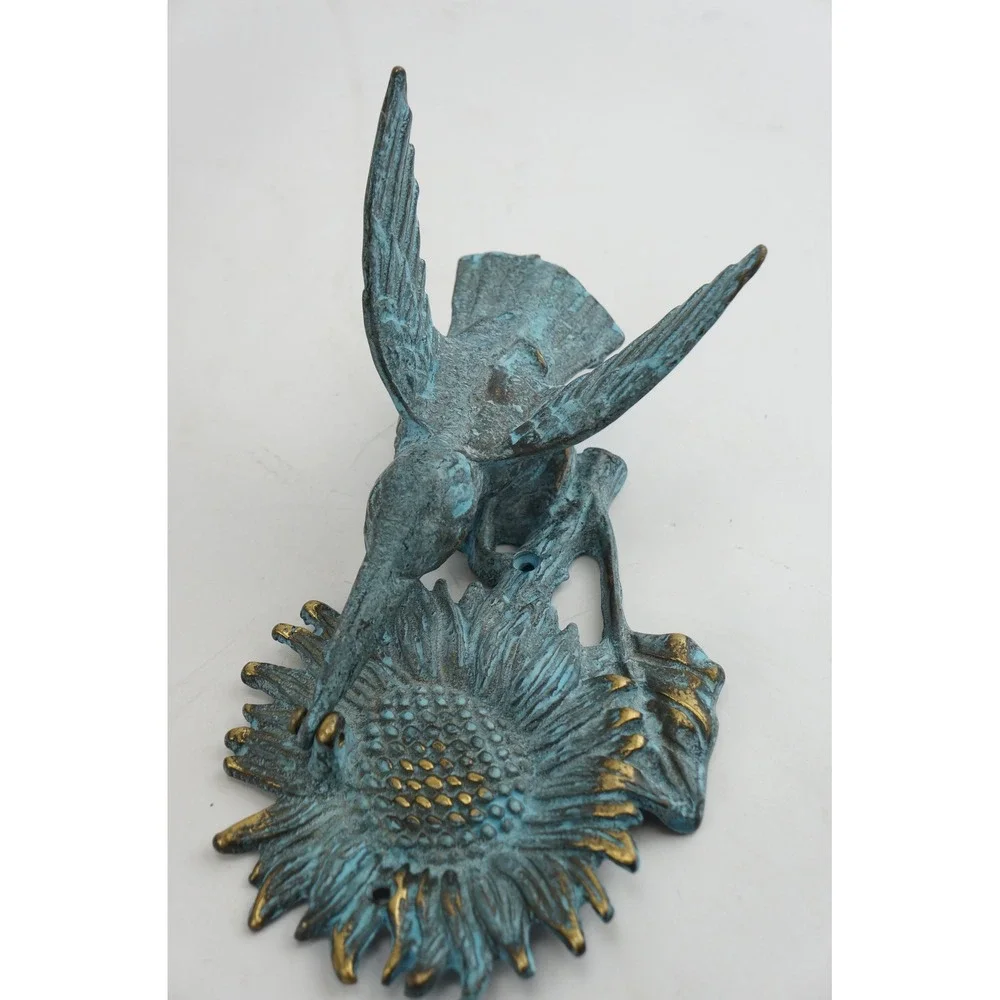 Hummingbird‎ Sunflower Wall Hook Door Knocker Decor Verdigris Bronze Cast Metal